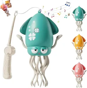 Electric Dancing Octopus Toy, Crawling Dancing Automatic Obstacle Avoidance Octopus Sensor Toy, Creative Magic Crazy 8-Leg Action Obstacle with LED Lights & Music, Self-Navigating (Green Fishing Rod)