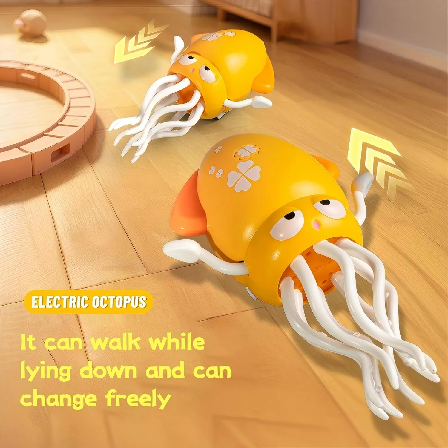 Electric Dancing Octopus Toy, Crawling Dancing Automatic Obstacle Avoidance Octopus Sensor Toy, Creative Magic Crazy 8-Leg Action Obstacle with LED Lights & Music, Self-Navigating (Green Fishing Rod)