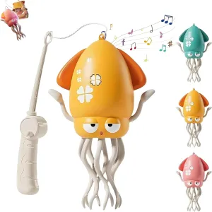 Electric Dancing Octopus Toy, Crawling Dancing Automatic Obstacle Avoidance Octopus Sensor Toy, Creative Magic Crazy 8-Leg Action Obstacle with LED Lights & Music, Self-Navigating (Yellow Fishing Rod)