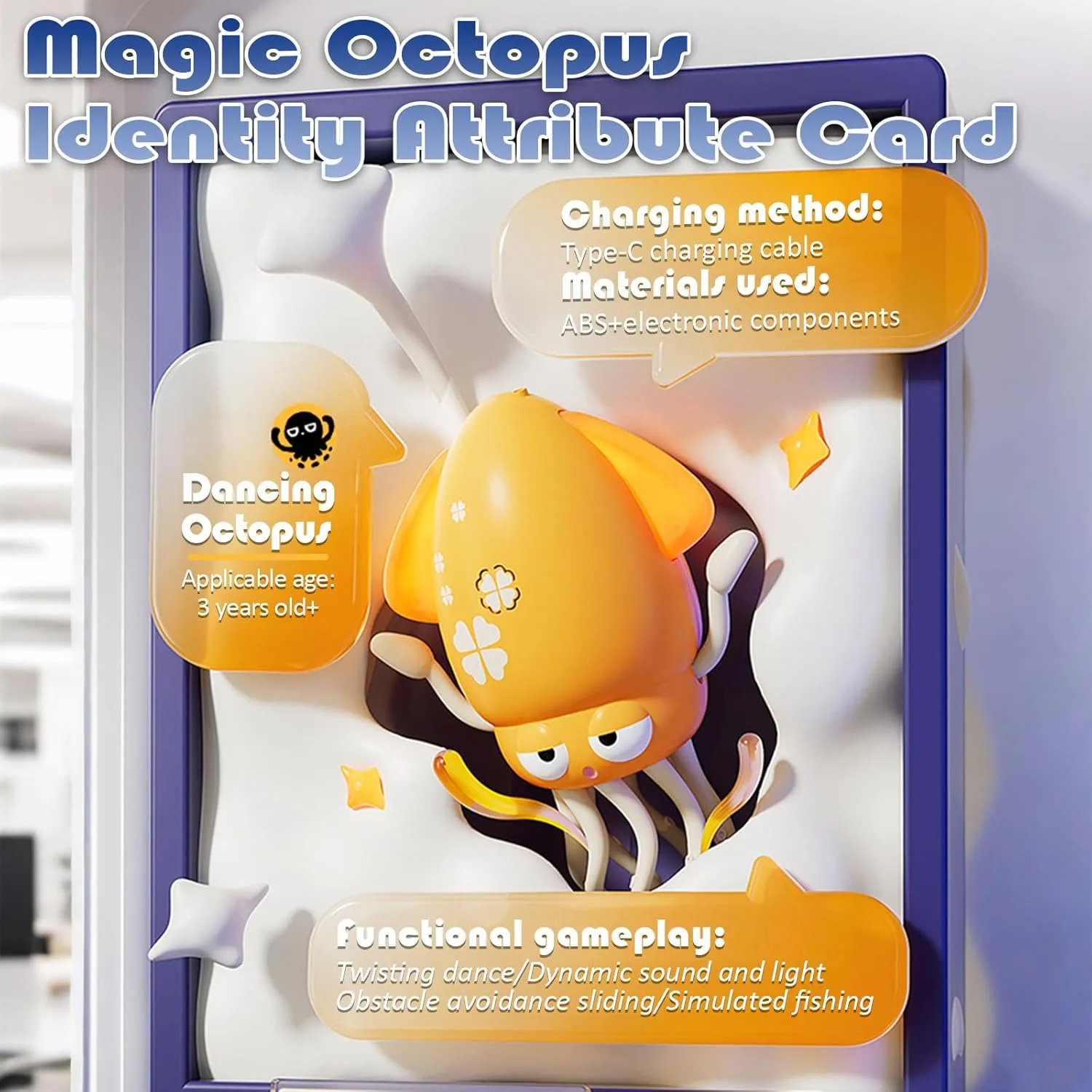 Electric Dancing Octopus Toy for Kids - Automatic Obstacle Avoidance, LED Lights & Music, Interactive Crawling Robot Toy for Toddlers, USB Rechargeable, Gift for Boys Girls (Yellow)