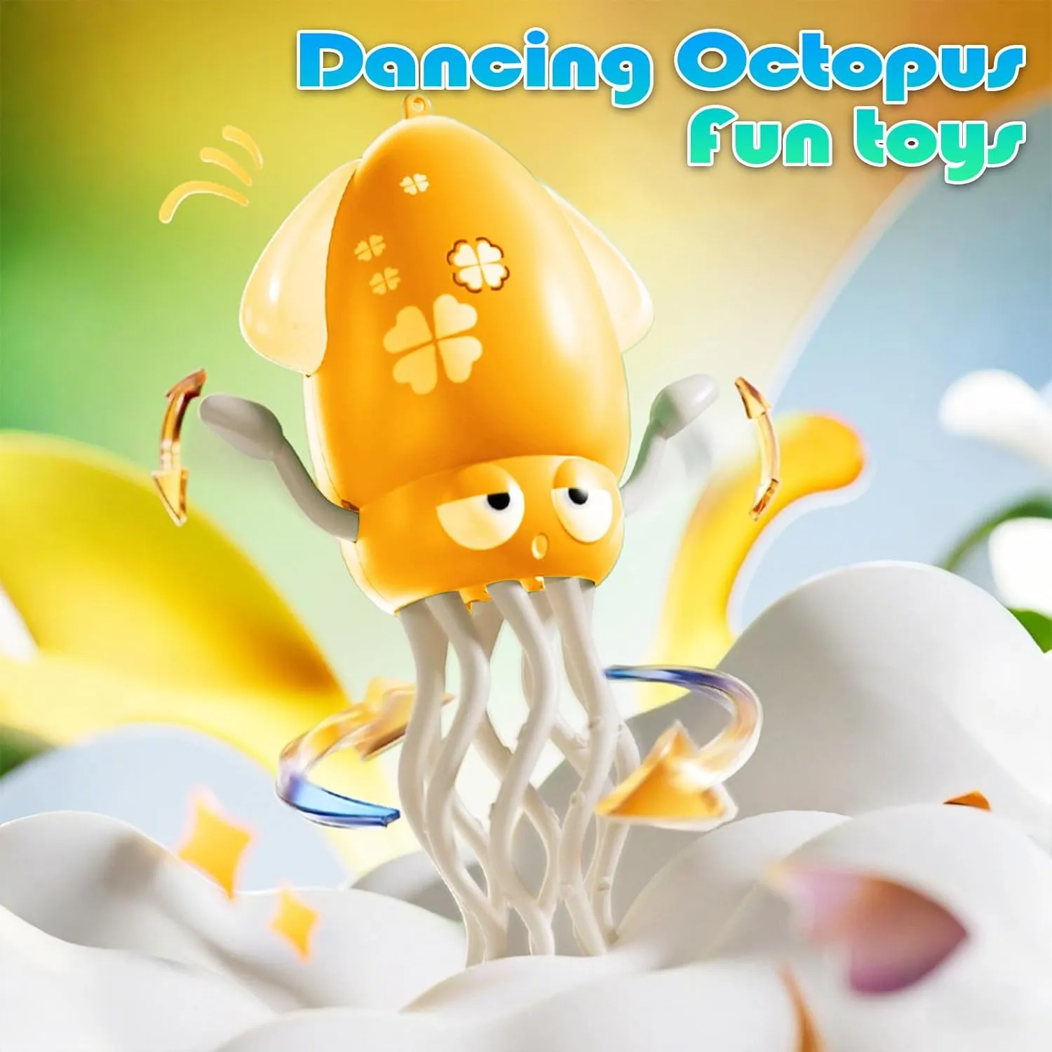 Electric Dancing Octopus Toy for Kids - Automatic Obstacle Avoidance, LED Lights & Music, Interactive Crawling Robot Toy for Toddlers, USB Rechargeable, Gift for Boys Girls (Yellow)