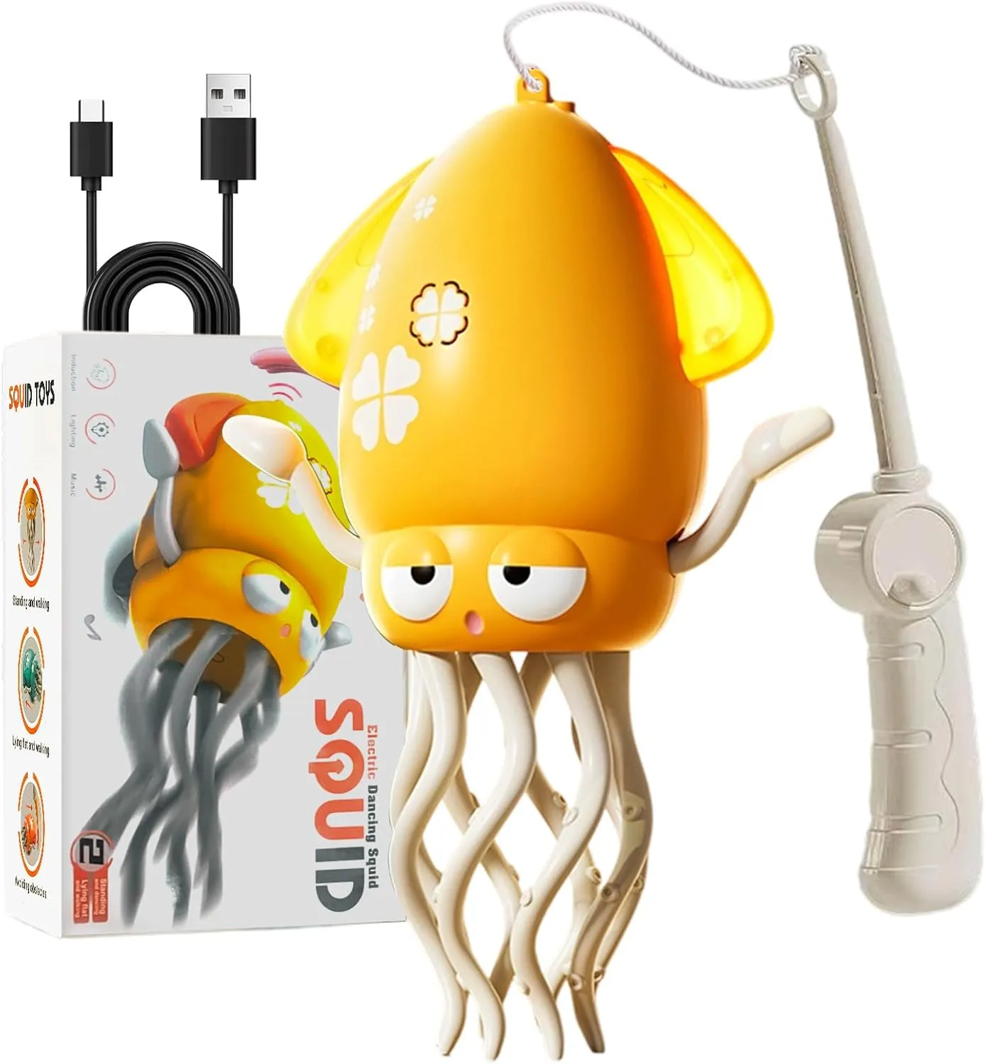 Electric Dancing Octopus Toy for Kids - Automatic Obstacle Avoidance, LED Lights & Music, Interactive Crawling Robot Toy for Toddlers, USB Rechargeable, Gift for Boys Girls (Yellow)
