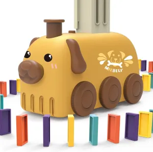 Electric Domino Train Set 80 PCS,Train Building Stacking Block Toys ,Creative Educational Gift Toy with Lights and Sound (Puppy)