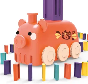 Electric Domino Train Set 80 PCS,Train Building Stacking Block Toys,Creative Educational Gift Toy with Lights and Sound (Piggy)