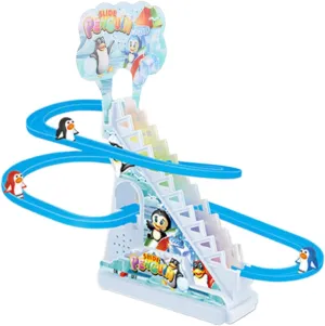 Electric Penguin Track Slide Toys Stairs Race Track Game Set with Lights Music for Children Kids Girls Boys Birthday Gifts, 3 Penguin