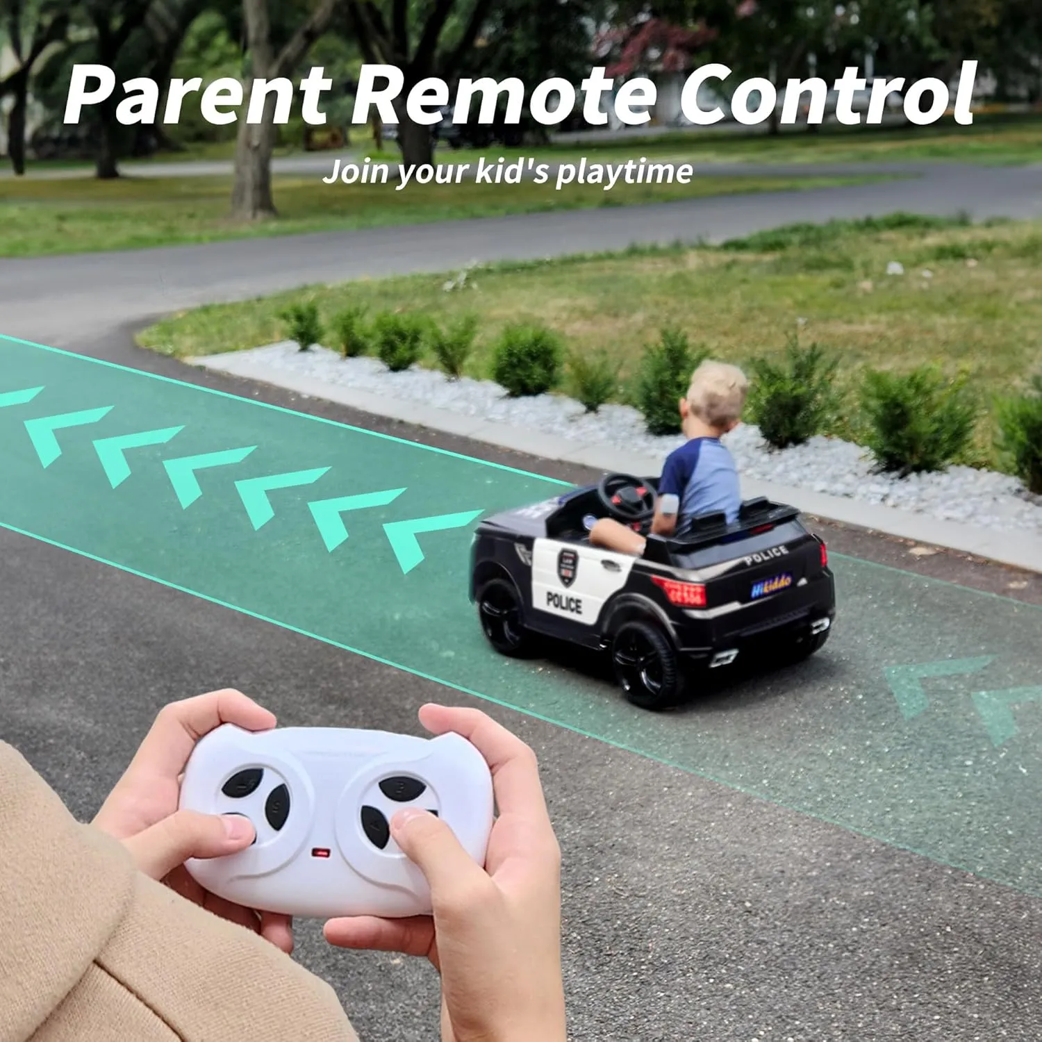 Electric Police Car for Kids, 24V Kids Ride-on Toy Car w/Remote Control, 400W Motor - Black