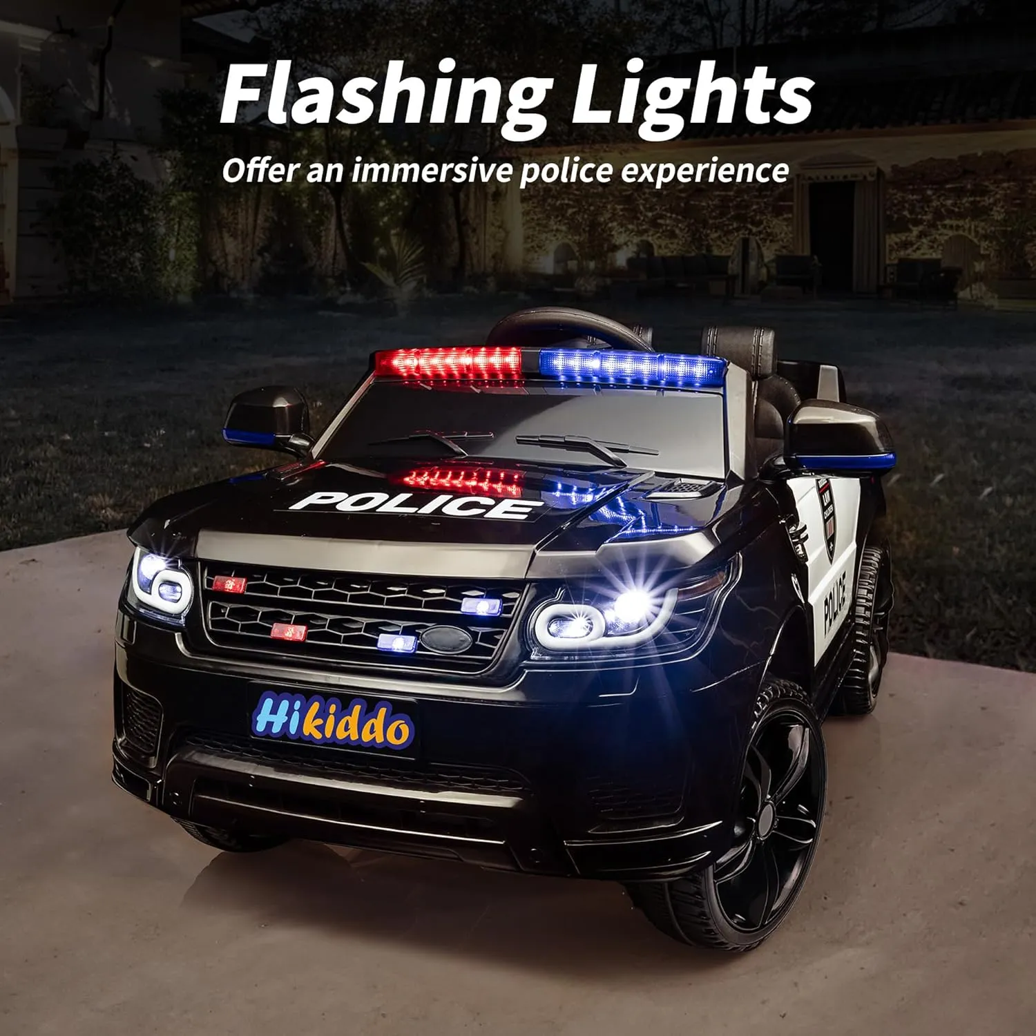 Electric Police Car for Kids, 24V Kids Ride-on Toy Car w/Remote Control, 400W Motor - Black