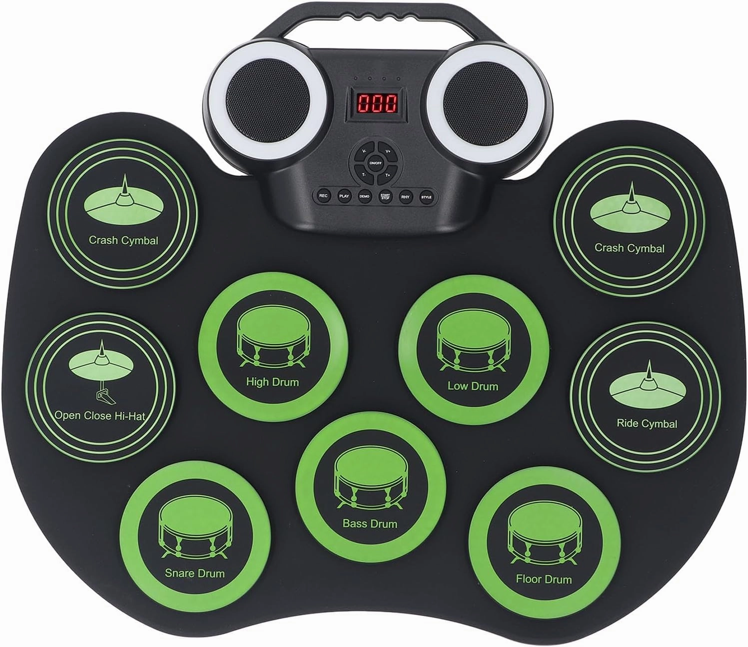 Electronic Drum Practice Set, Easy To Use Pedal Electronic Roll Up Drum for Home for Kids (Green)