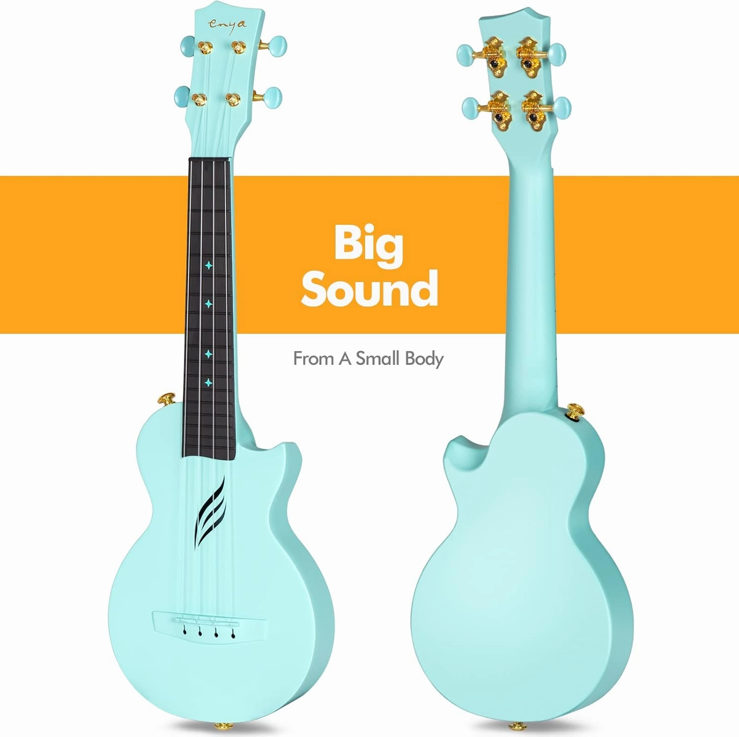 Enya Soprano Ukulele 21 Inch Carbon Fiber Cutaway Travel Ukelele for Adult with Beginner Bundle Kit Including Case, Strap, Capo and Strings（Nova U Mini Blue）