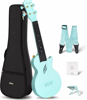 Enya Soprano Ukulele 21 Inch Carbon Fiber Cutaway Travel Ukelele for Adult with Beginner Bundle Kit Including Case, Strap, Capo and Strings（Nova U Mini Blue）
