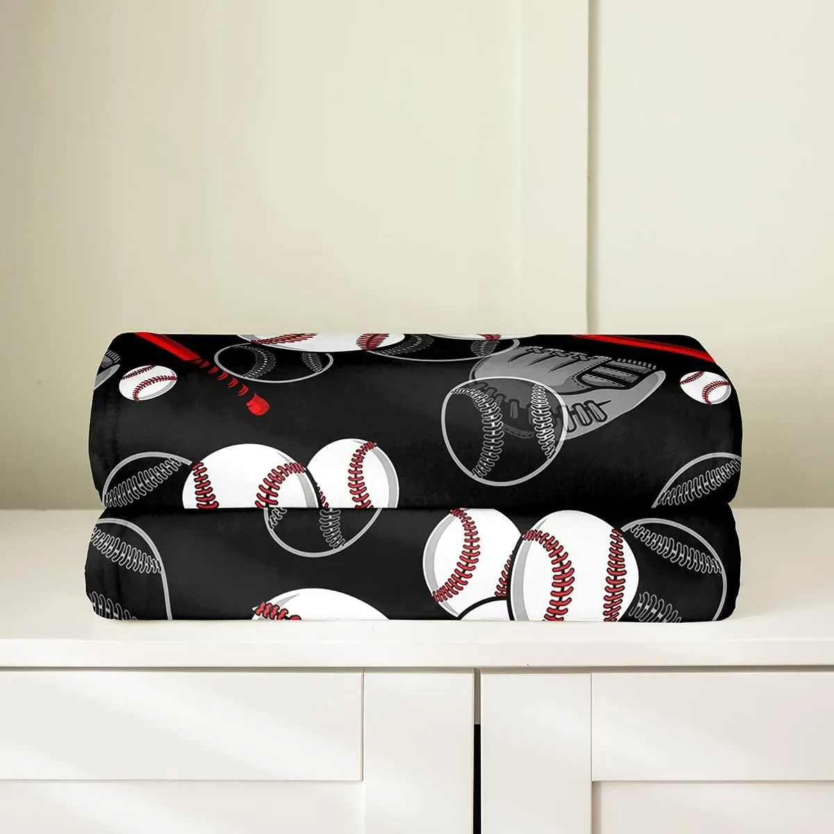 Erosebridal Baseball Blanket Throw 50x60 Inch Softball Throw Blanket Sports Bat for Kids Boys Teens Men Ball Game Fleece Blanket Red and Black Blanket All Season Sherpa Blanket, Lightweight
