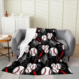 Erosebridal Baseball Blanket Throw 50x60 Inch Softball Throw Blanket Sports Bat for Kids Boys Teens Men Ball Game Fleece Blanket Red and Black Blanket All Season Sherpa Blanket, Lightweight