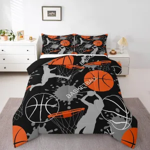 Erosebridal Boys Comforter Set Queen,Orange Basketball Bedding Set for Boys,Sports Comforter Duvet Set for Basketball Player,3D Basketball Quilt Set with 2 Pillowcases Lightweight