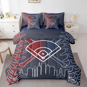 Erosebridal Kids Baseball 7 Piece Bedding Sets Baseball Player Comforter Bed in a Bag Sports Printed Quilt with Sheet Set,for Children Boy Girl Teen Kids Bedroom Decor,King 7Pcs