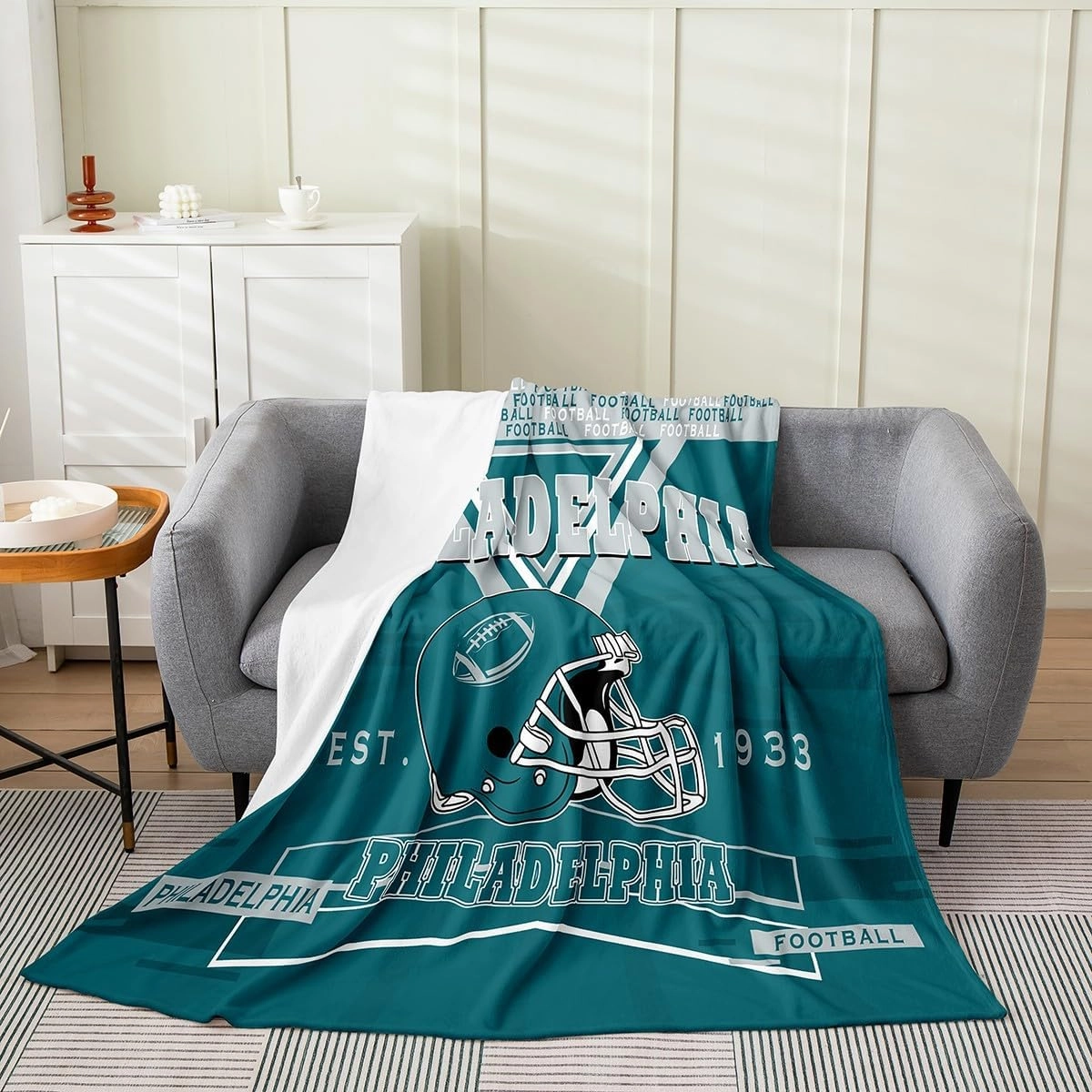 Erosebridal Football Throw Blanket Twin 60x80 inch,Rugby Fleece Blanket for Football Fan,Football City Bed Blanket,Sports Flannel Blanket for Living Room(Philadelphia)