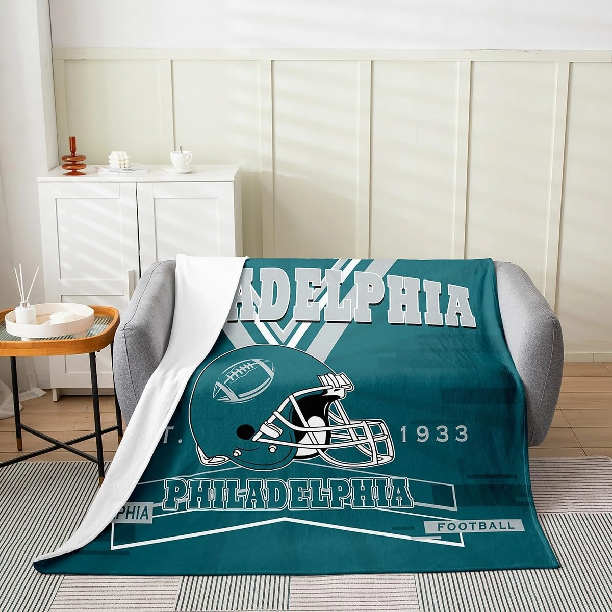 Erosebridal Football Throw Blanket Twin 60x80 inch,Rugby Fleece Blanket for Football Fan,Football City Bed Blanket,Sports Flannel Blanket for Living Room(Philadelphia)