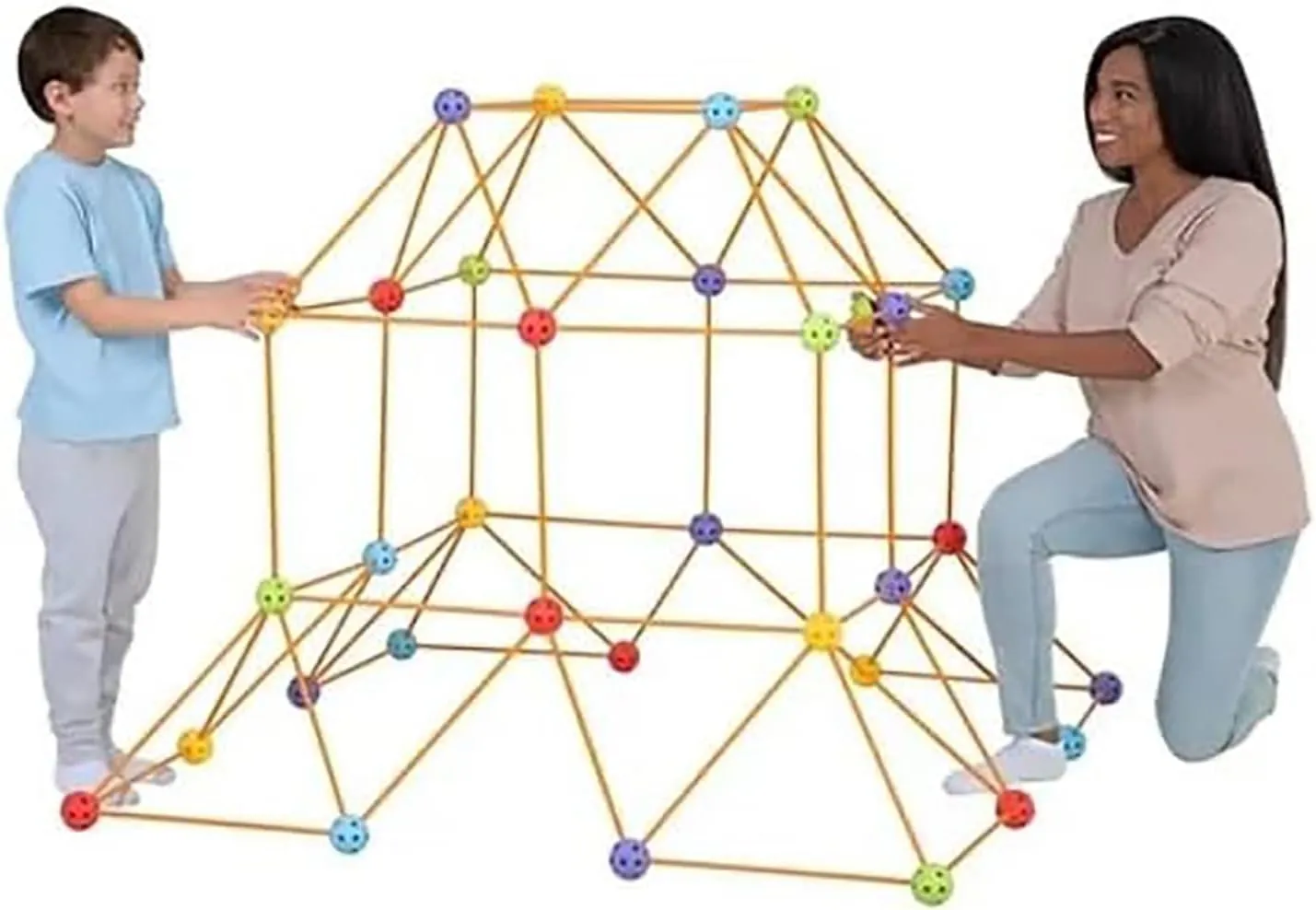 Everest Mega Kit - 108pc Rod & Ball Fort Building Set, Bonus Light Ball, Indoor-Outdoor, Create Play Tent Structures, Kids Toy, Ages 5 