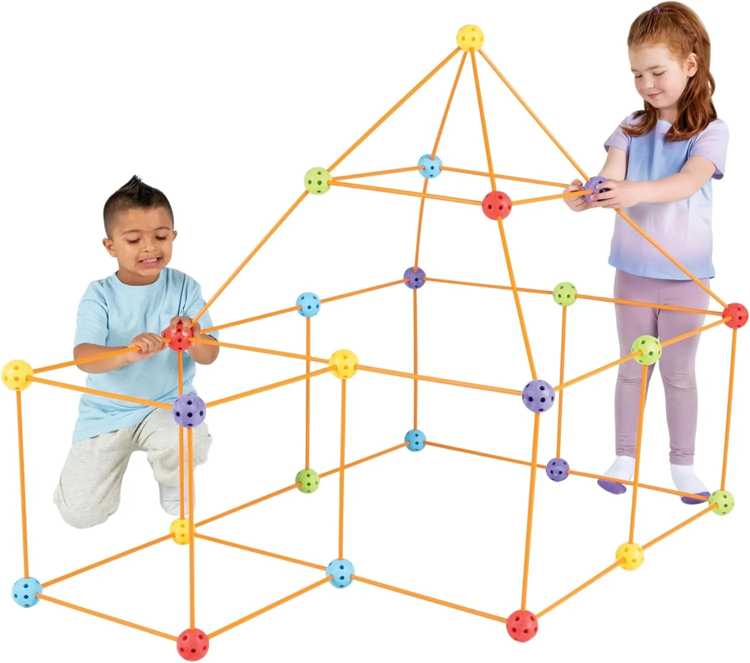 Everest Mega Kit - 108pc Rod & Ball Fort Building Set, Bonus Light Ball, Indoor-Outdoor, Create Play Tent Structures, Kids Toy, Ages 5 