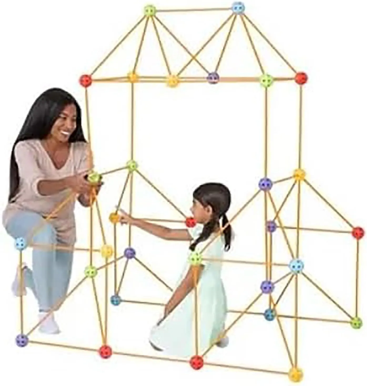 Everest Mega Kit - 108pc Rod & Ball Fort Building Set, Bonus Light Ball, Indoor-Outdoor, Create Play Tent Structures, Kids Toy, Ages 5 