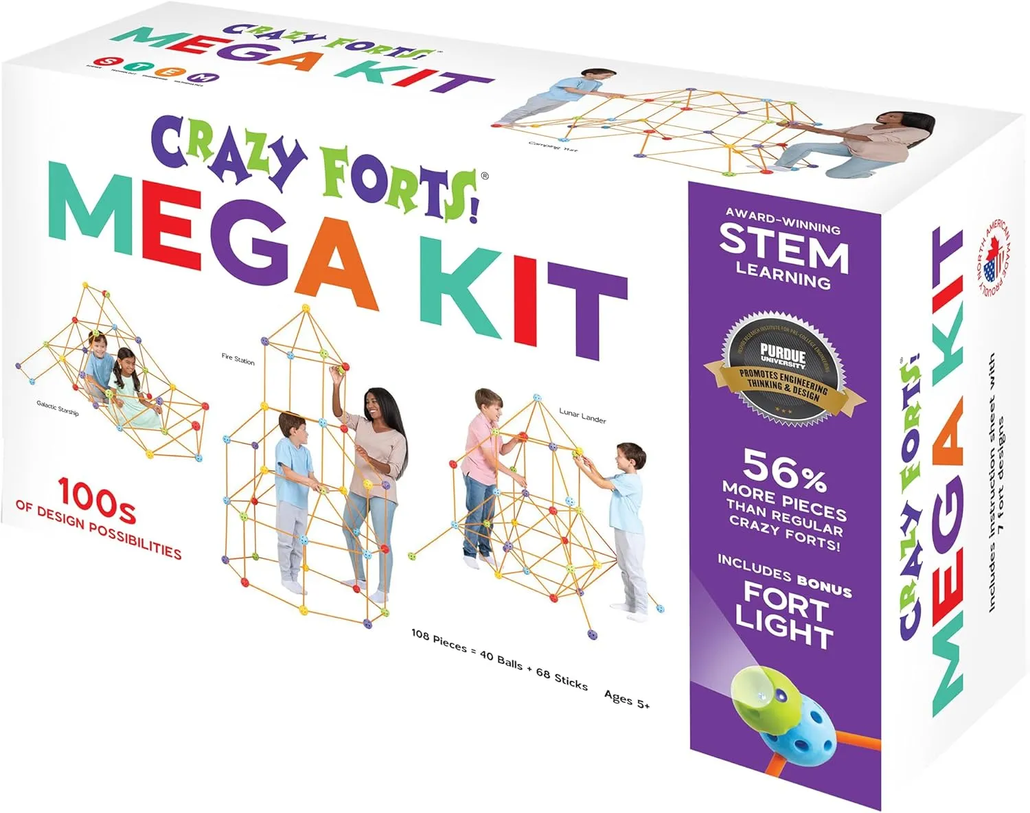 Everest Mega Kit - 108pc Rod & Ball Fort Building Set, Bonus Light Ball, Indoor-Outdoor, Create Play Tent Structures, Kids Toy, Ages 5 
