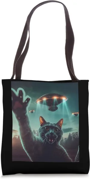Extraterrestrial Encounter: Cat Selfie with UFO Tote Bag