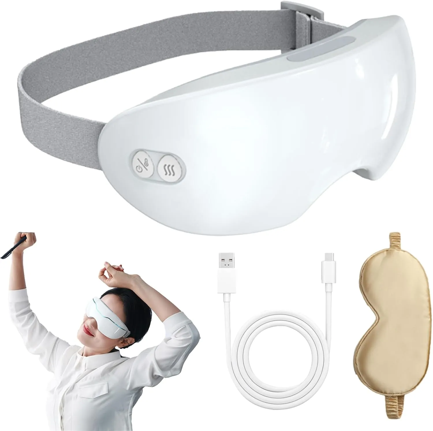 Eyerelis Steam Therapy Mask, 2 Levels Adjustable Smart Hot & Cold Steam Eye Mask for Dark Circles, Puffiness, Dry Eyes Relief (White)
