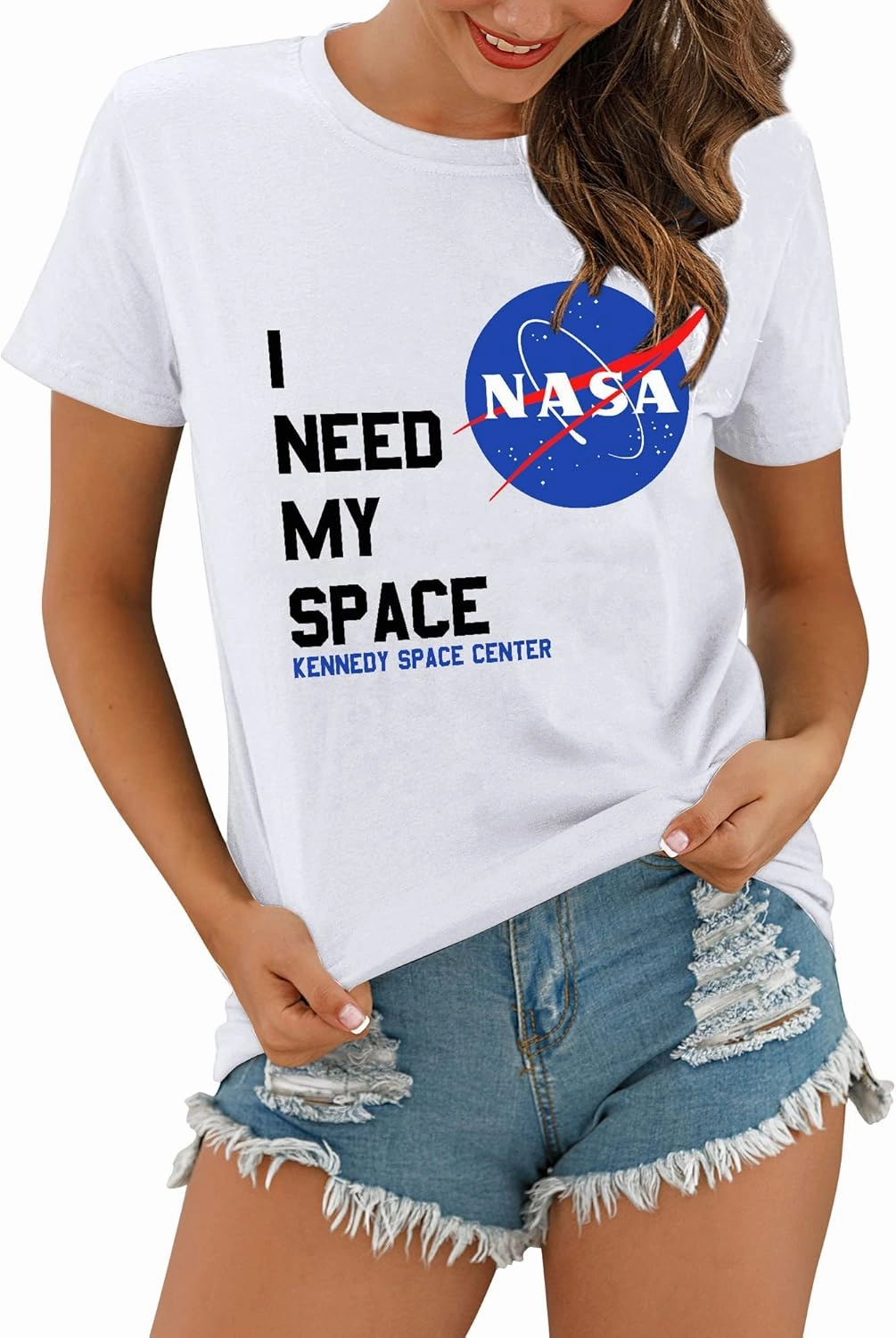 Ezcosplay Women Short Sleeve NASA Letter Print T-Shirts Casual Graphic Tee Tops