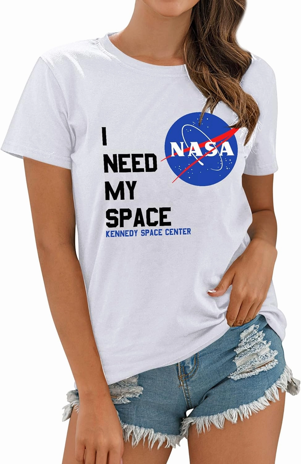 Ezcosplay Women Short Sleeve NASA Letter Print T-Shirts Casual Graphic Tee Tops