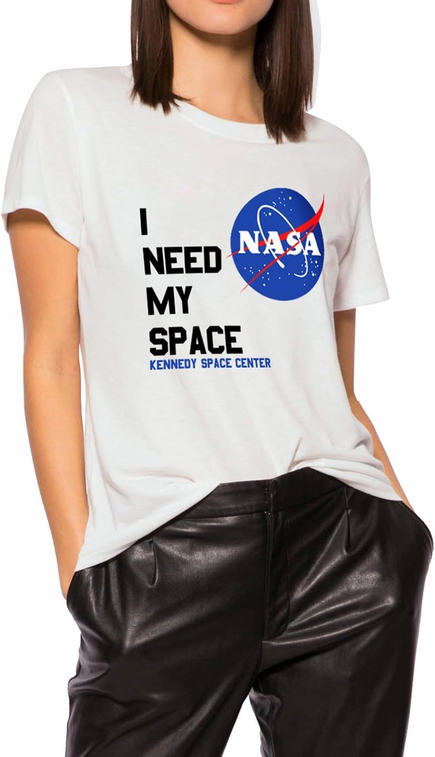 Ezcosplay Women Short Sleeve NASA Letter Print T-Shirts Casual Graphic Tee Tops