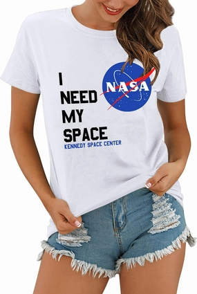 Ezcosplay Women Short Sleeve NASA Letter Print T-Shirts Casual Graphic Tee Tops