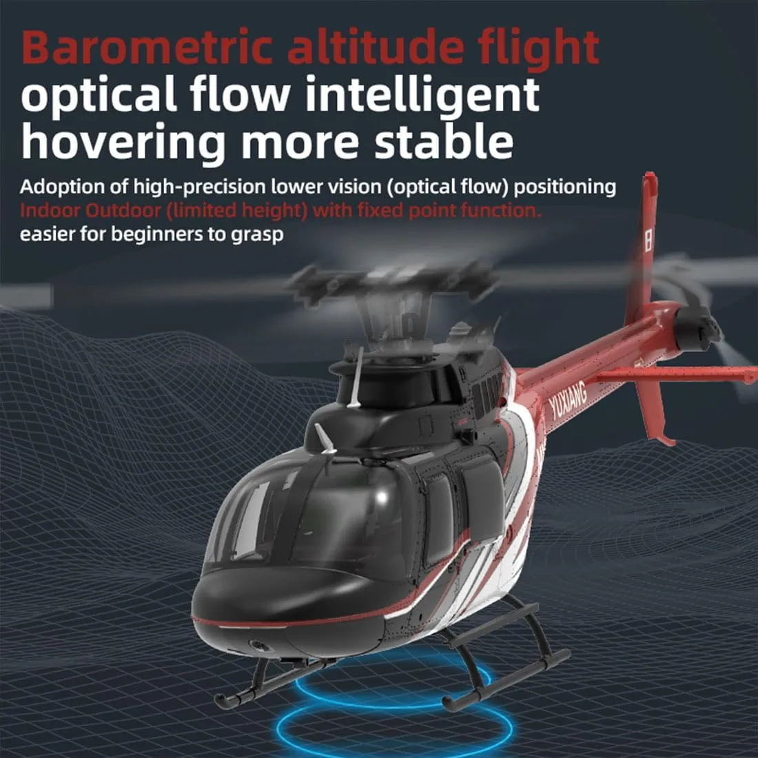 F08 1/27 206 RC Helicopter for Adults, 2.4G 6CH Brushless Direct-Drive 3D/6G Flybarless Military Remote Control Helicopter with Optical Flow Positioning, 1 Battery, Gift -RTF
