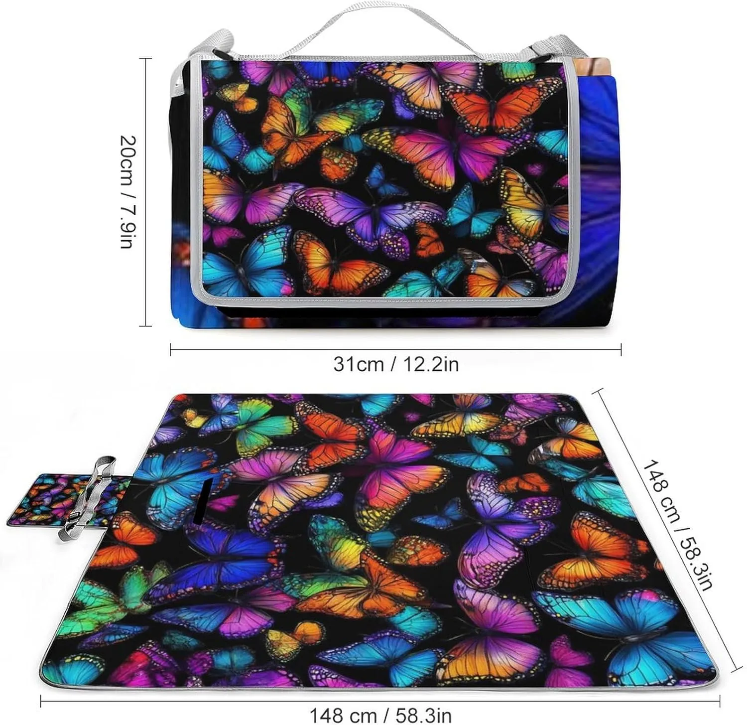 Fashion Beach Mat for Women Men Unisex, Sandproof Colorful Butterflies Butterfly Art Blanket Easy to Clean, Waterproof Blanket for Camping Picnic