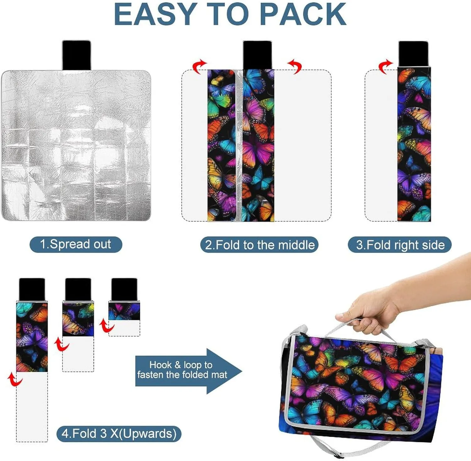 Fashion Beach Mat for Women Men Unisex, Sandproof Colorful Butterflies Butterfly Art Blanket Easy to Clean, Waterproof Blanket for Camping Picnic