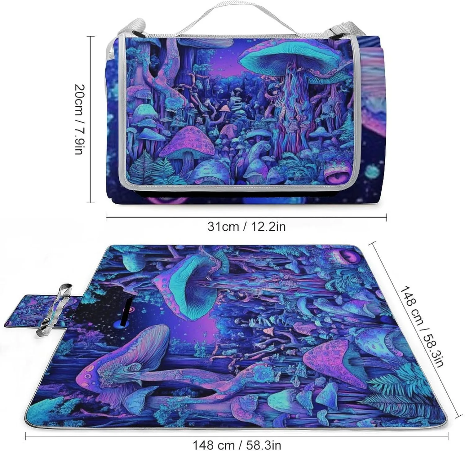 Fashion Beach Mat for Women Men Unisex, Sandproof Magic Mushroom Mushrooms Scenery Blanket Easy to Clean, Waterproof Blanket for Camping Picnic