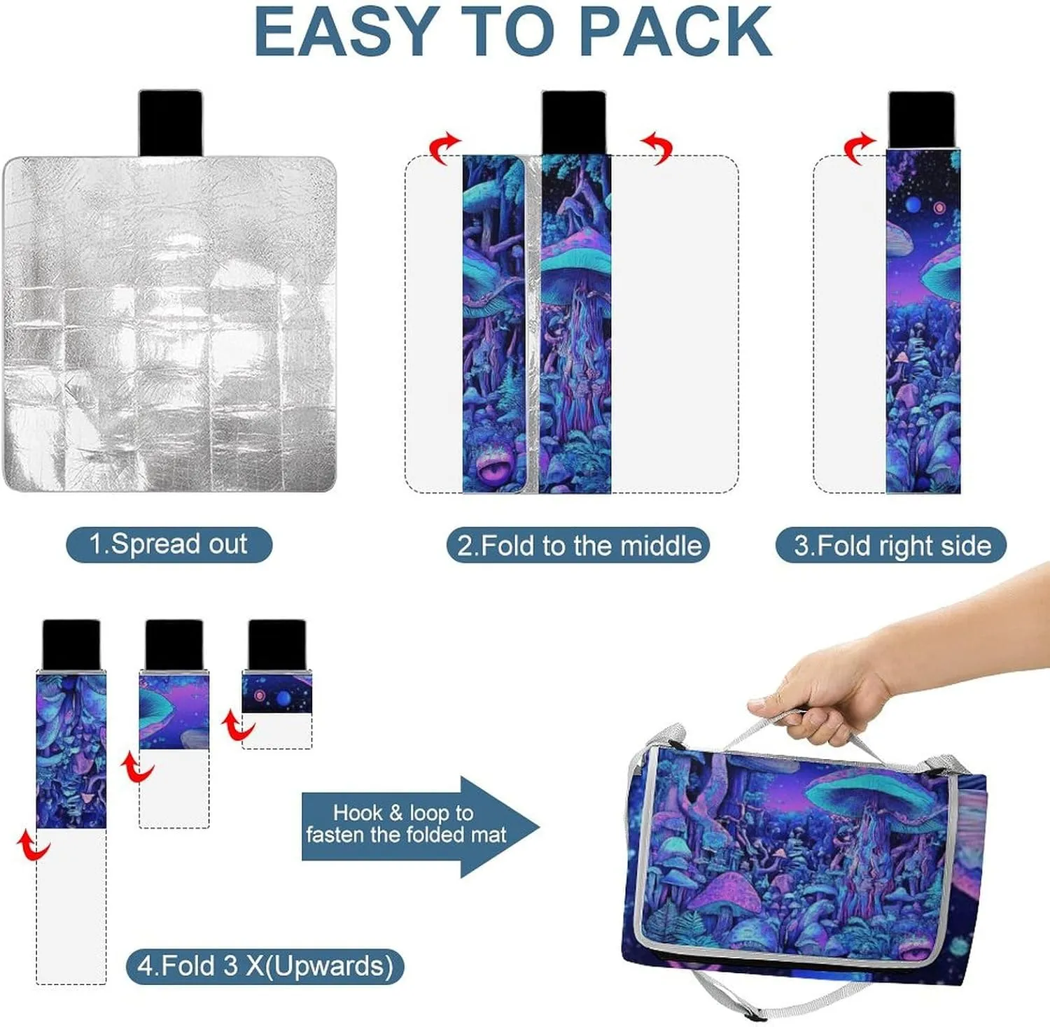 Fashion Beach Mat for Women Men Unisex, Sandproof Magic Mushroom Mushrooms Scenery Blanket Easy to Clean, Waterproof Blanket for Camping Picnic