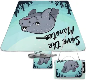 Fashion Beach Mat for Women Men Unisex, Sandproof Save Manatee Art Blanket Easy to Clean, Waterproof Blanket for Camping Picnic