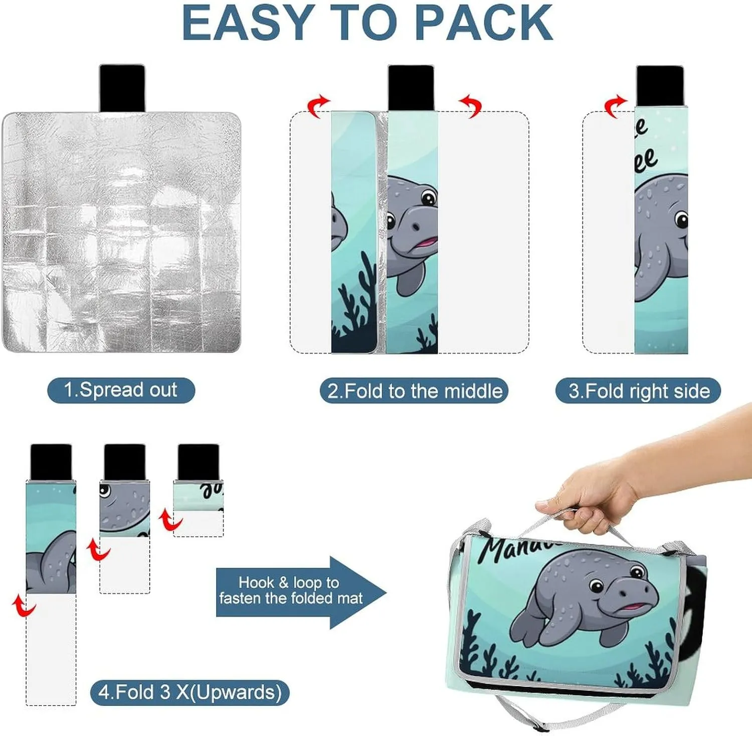 Fashion Beach Mat for Women Men Unisex, Sandproof Save Manatee Art Blanket Easy to Clean, Waterproof Blanket for Camping Picnic