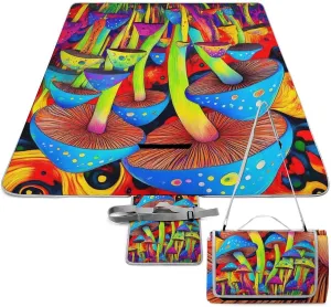 Fashion Beach Mat for Women Men Unisex, Sandproof Trippy Tie Dye Magic Mushrooms Art Blanket Easy to Clean, Waterproof Blanket for Camping Picnic