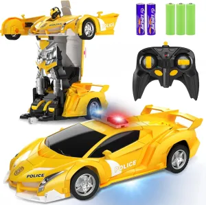 FDJ Remote Control Car - 2 in 1 Transform Car Robot, One Button Deformation to Robot with Flashing Lights, 1:18 Scale Transforming, 360 Degree Rotating Drifting Toys for 5  Year Old Boys