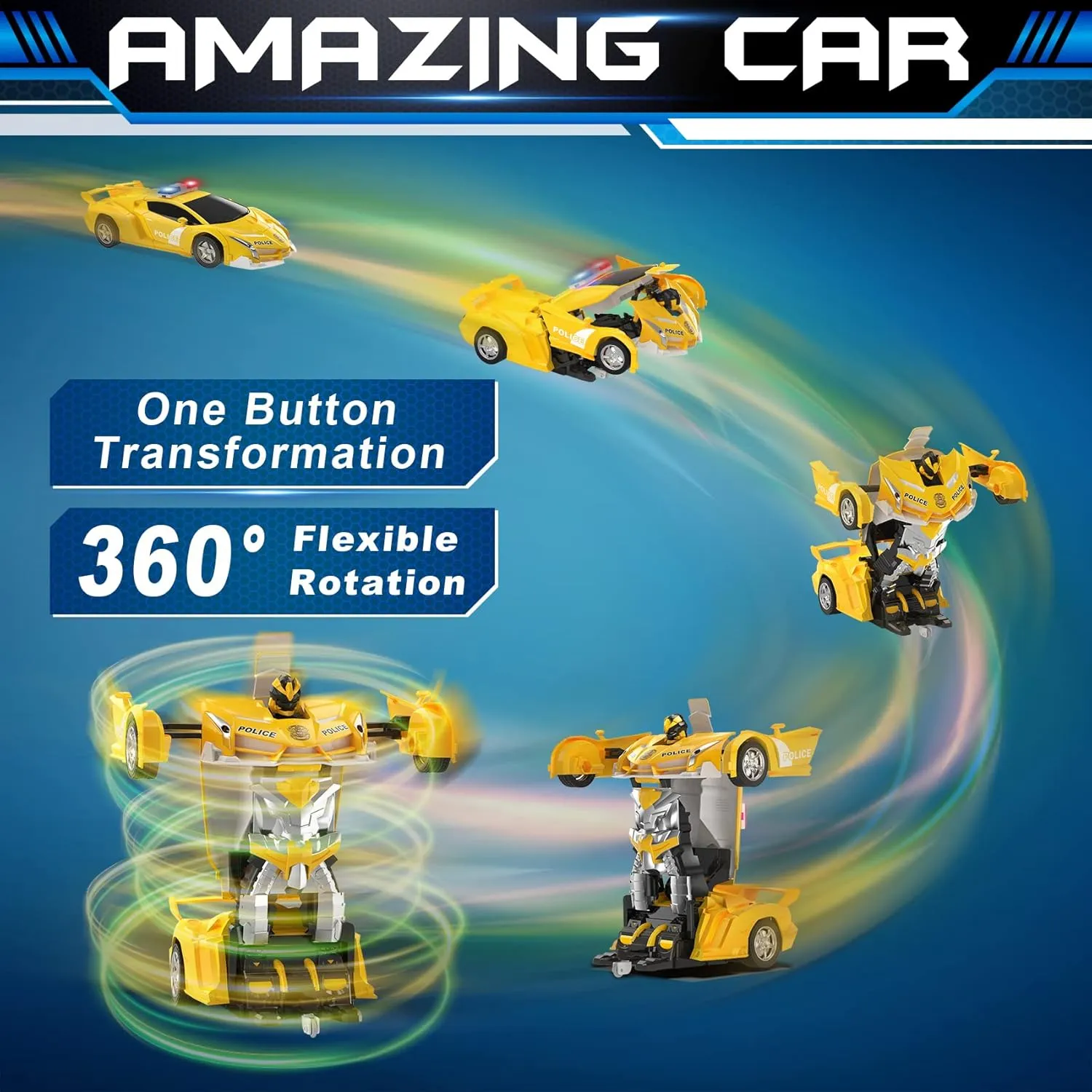 FDJ Remote Control Car - 2 in 1 Transform Car Robot, One Button Deformation to Robot with Flashing Lights, 1:18 Scale Transforming, 360 Degree Rotating Drifting Toys for 5  Year Old Boys
