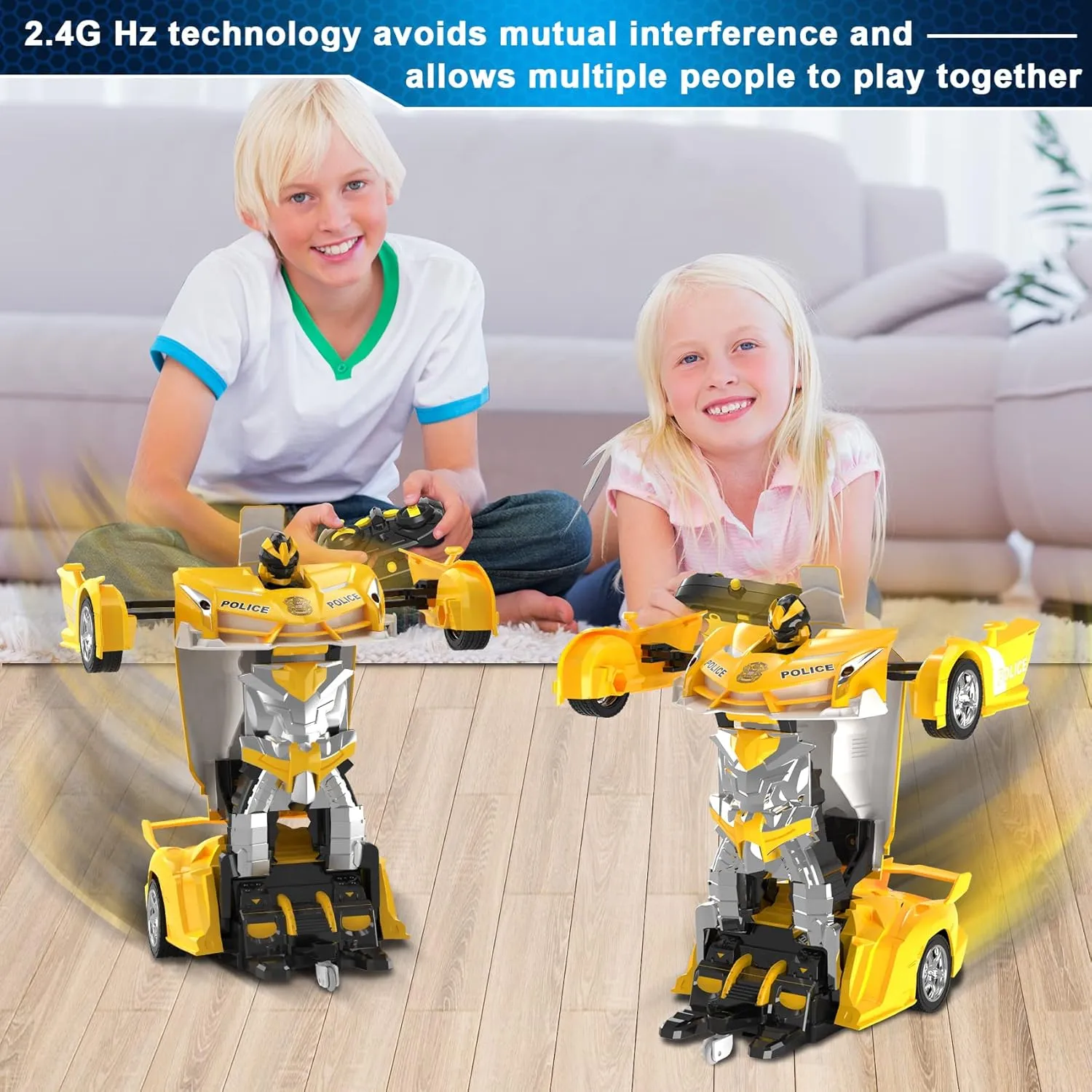 FDJ Remote Control Car - 2 in 1 Transform Car Robot, One Button Deformation to Robot with Flashing Lights, 1:18 Scale Transforming, 360 Degree Rotating Drifting Toys for 5  Year Old Boys