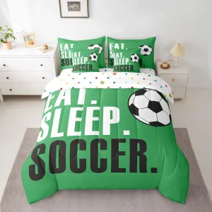 Feelyou Football Comforter Set 7 Piece Soccer Ball Sports Bedding Twin Comforter Set for Boys Girls Women Men Green Eat Sleep Football Bedding Set Ball Games Room Decor Bed in a Bag