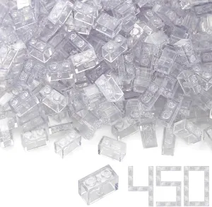 Feleph 1x2 Bricks Bulk 450 Pieces Clear Classic Basic Parts Building Creative Play Set Blocks Toy Accessories Compatible with 3004 Major Brands