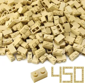 Feleph 1x2 Bricks Bulk 450 Pieces Tan Classic Basic Parts Sand Building Creative Play Set Blocks Toy Accessories Compatible with 3004 Major Brands