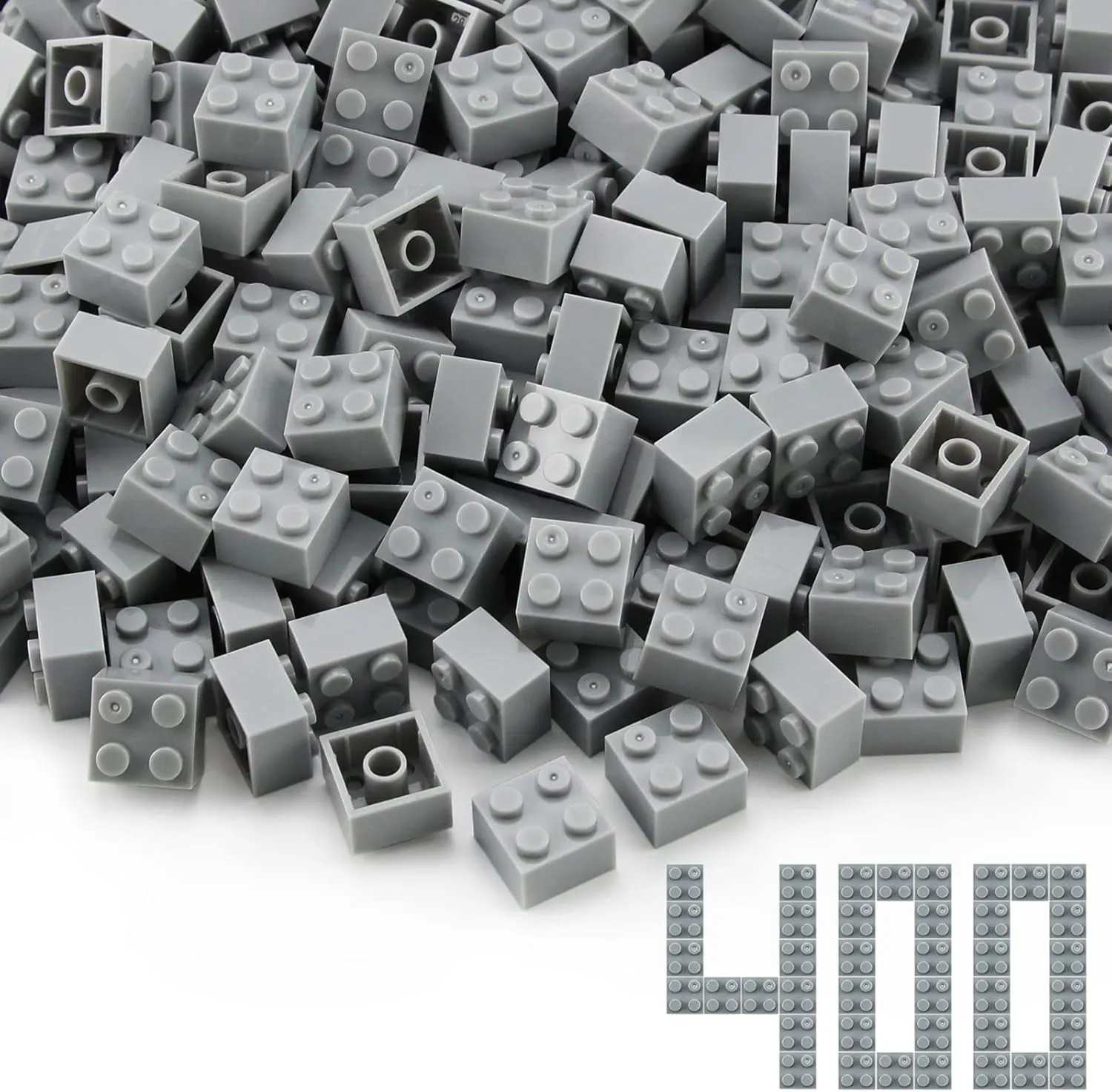 Feleph 2x2 Bricks Light Gray Medium Stone Grey 400 Pieces Parts Classic Building Creative Play Blocks Set Accessories Creative Play Compatible with 3003 Major Brands Building Blocks Toy