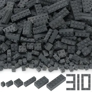 Feleph 6 Sized Classic Bricks Mixed 310 Parts Pieces Dark Gray Bulk Set Creative Building Play Blocks Toy for Kids Compatible with Brand 2x4 2x6 1x1