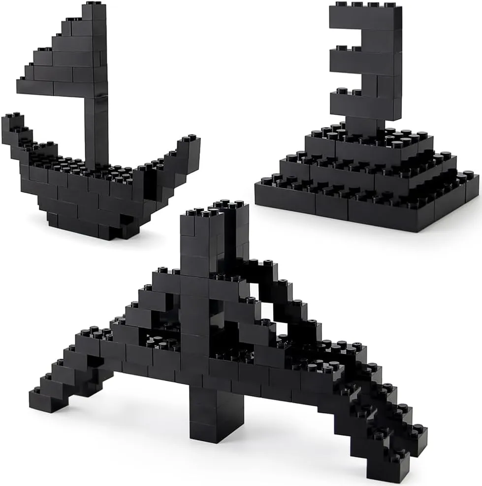 Feleph Mixed Sized Black Bulk Bricks Classic 260 Pieces Building Creative Play Blocks Set Parts Toy Kids Compatible with Major Brands