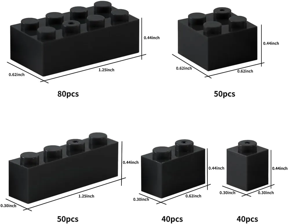 Feleph Mixed Sized Black Bulk Bricks Classic 260 Pieces Building Creative Play Blocks Set Parts Toy Kids Compatible with Major Brands