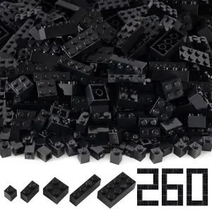 Feleph Mixed Sized Black Bulk Bricks Classic 260 Pieces Building Creative Play Blocks Set Parts Toy Kids Compatible with Major Brands