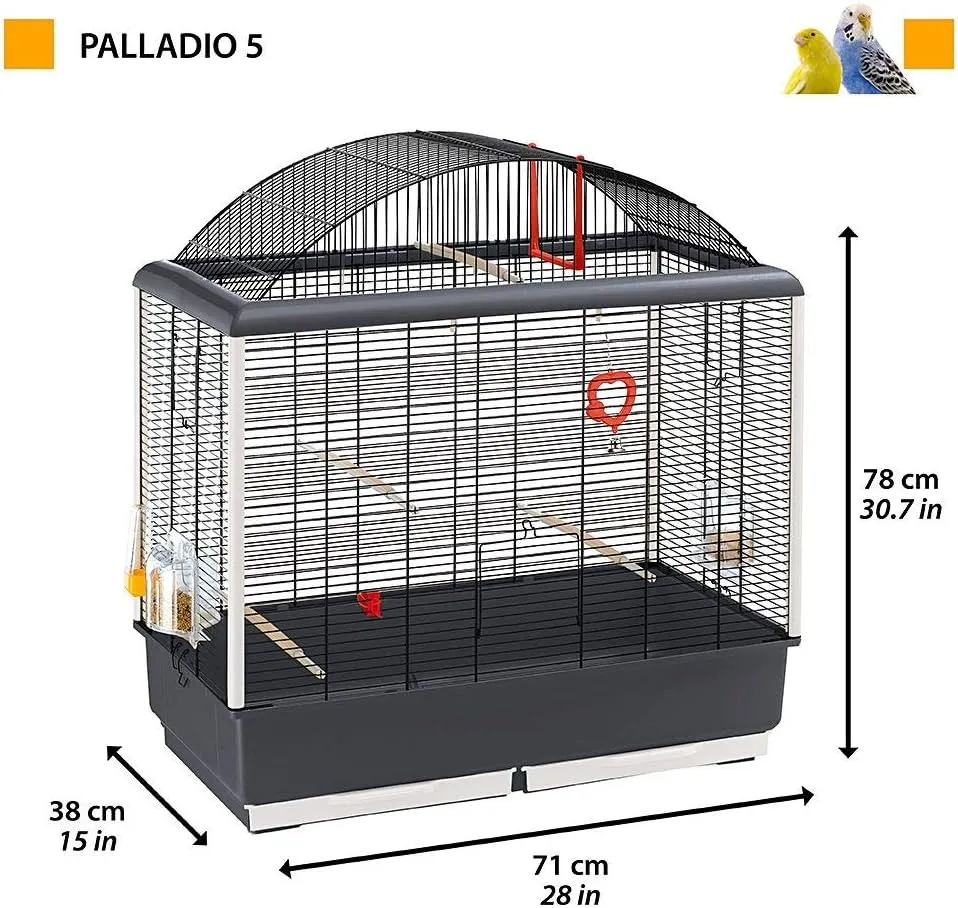 Ferplast 52063811 Palladio 5 Bird Cage for Budgerigars Fully-Equipped Approx. 71 x 38 x 78 cm Black